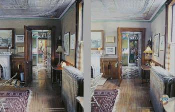 ‘Salt Lamp,’ a ‘Time Diptych’ where objects move around, appear and disappear between the two panels. (Courtesy Eric Green)
