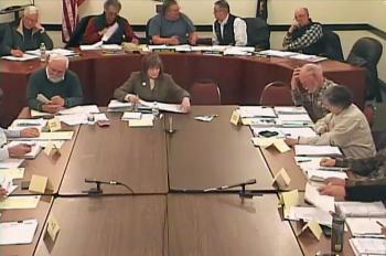 Members of the Camden Select Board also sat in on the March 31 Budget Committee Meeting, along with Pat Finnigan, pictured at the head of the large table.