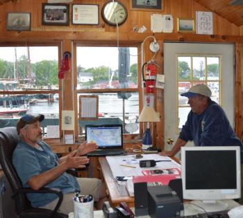 Steve Pixley and assistant harbor master Jim Leo. (Photo by Lynda Clancy)